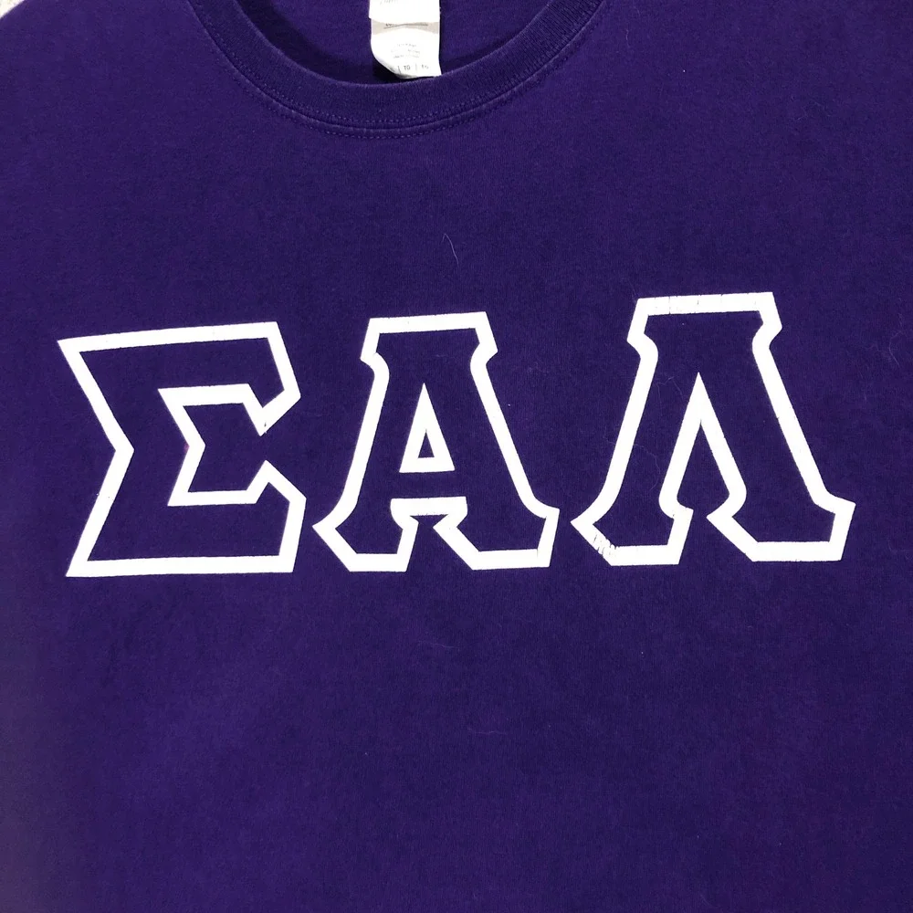 Greek Letter T-Shirt ΣΑΛ Purple Crew Neck Short Sleeve Gildan Size‎ XL